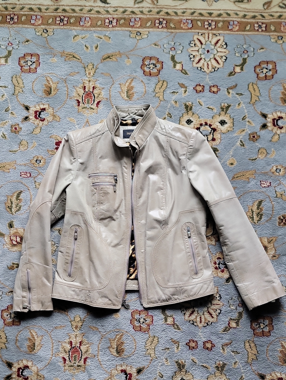 Laundry By Shelli Segal Light Beige Leather Jacket Large